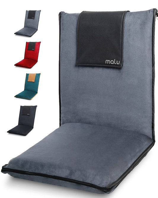 malu Extra Large Padded Floor Chair w/Back Support - Japanese Chair Meditation Cushion Comfortable Folding Backrest Removable Easy Wash Cover